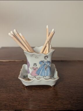 Lefton Porcelain Toothpick Holder & Small Trinket Dish Set